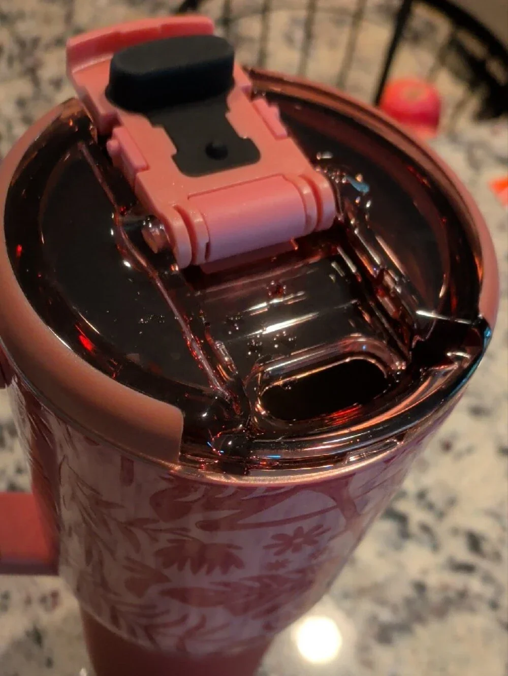 Insulated Pink Floral Travel Mug with Handle